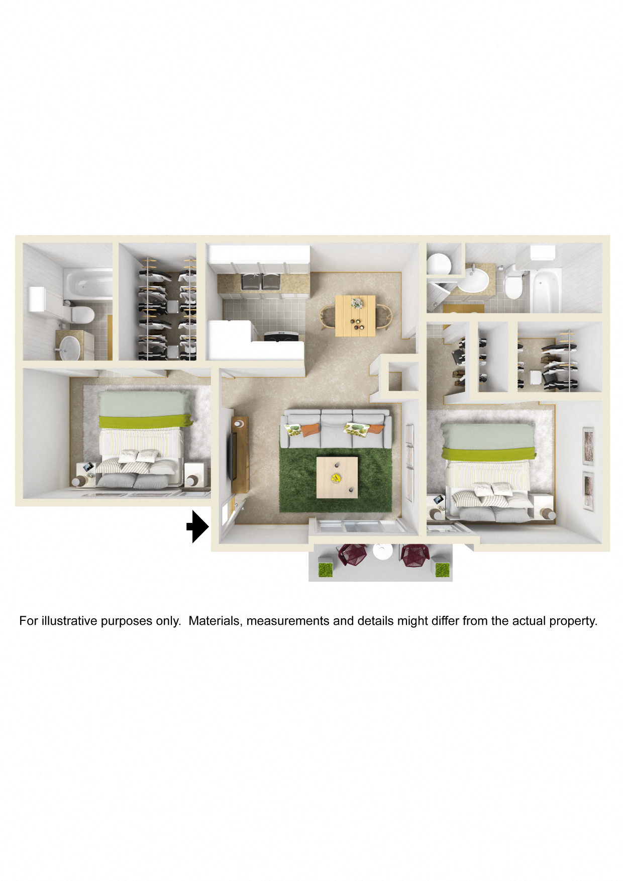 Floor plan for 2 beds, 2 baths, 900 sqft